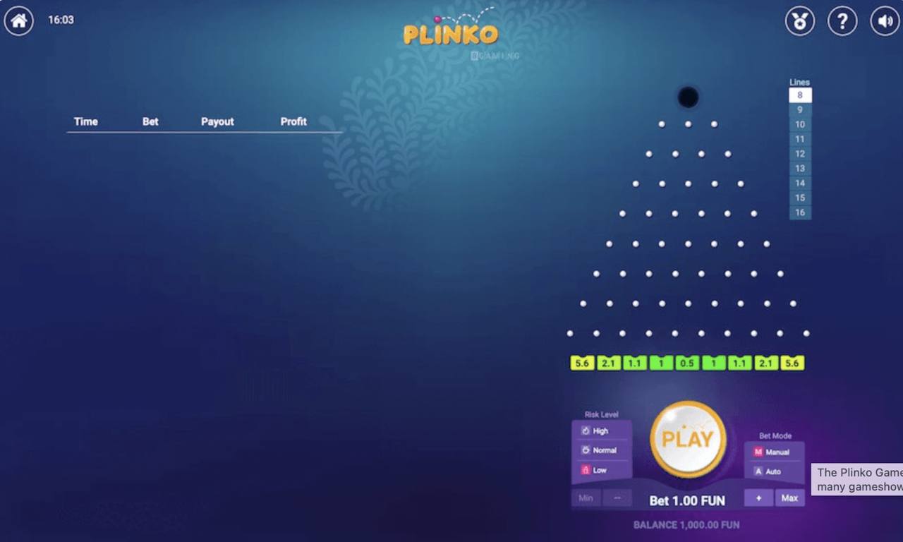Jogo online de demonstração Plinko